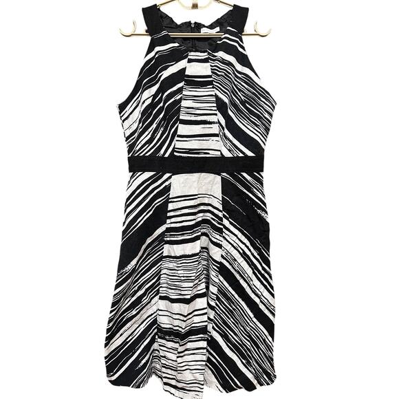 New York Company Dress Size 10 Black White Striped Chic Linen Cotton BLEMISH - Picture 1 of 7